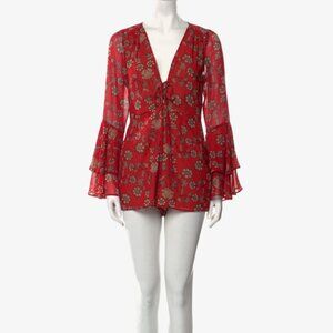 For Love & Lemons  Printed Tie Neck Romper